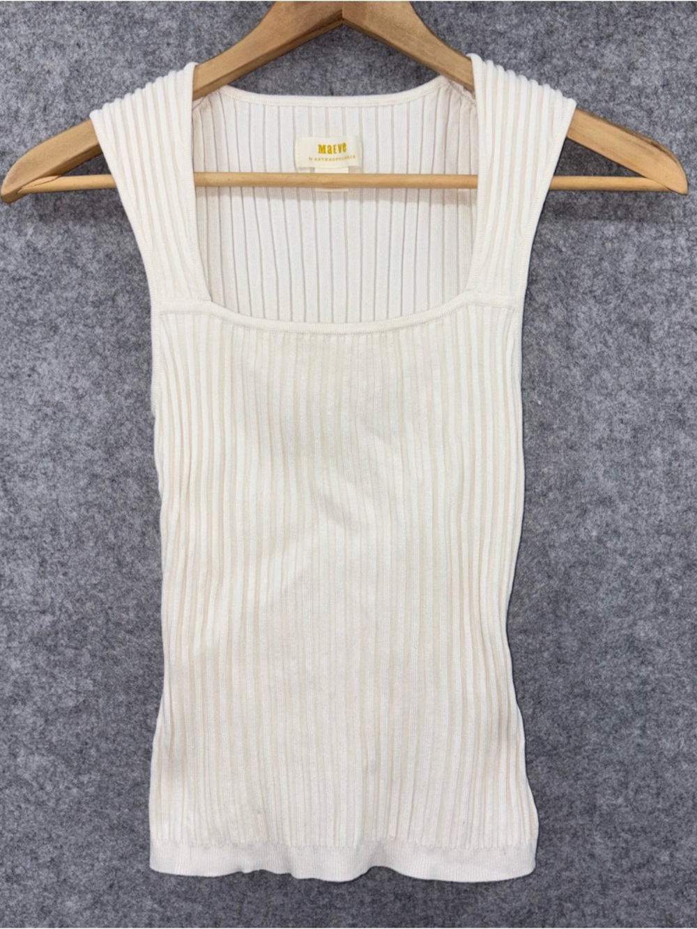 Anthropologie Maeve Cream Ribbed Tank Top Sleeveless Square Neck X small